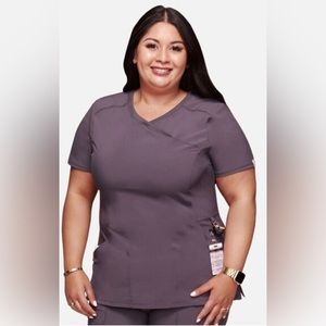 CHEROKEE- Medium Pewter Gray Women’s Mock Wrap Srub Top